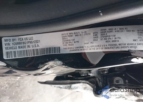 2023 Ram 1500 Big Horn Quad Cab 4X4 6'4 Box из США, поврежденный, VIN 1C6RRFBG1PN612321